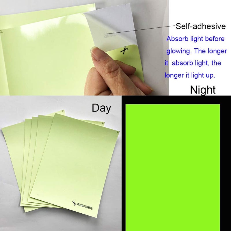 TVPHLLY Glow in The Dark Sticker A5 Paper 5pcs a Pack Self-Adhesive Photoluminescent Vinyl DIY Cut Glowing Stars and Moon Animals for Ceiling and Wall Decals, Perfect for Kids Bedding Room Party Birthday Gift - Image 2